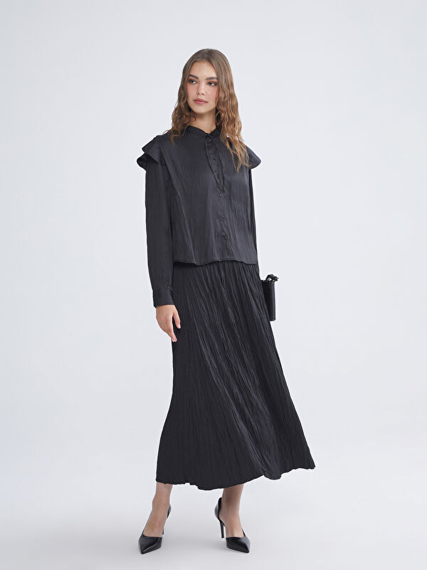 LCW Modest Beli Lastikli Saten Pileli Etek