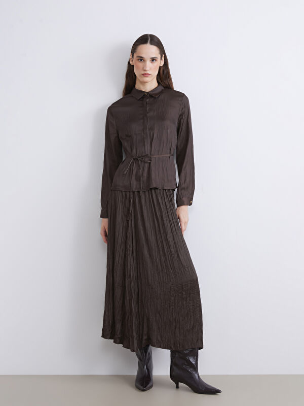 LCW Modest Beli Lastikli Saten Pileli Etek