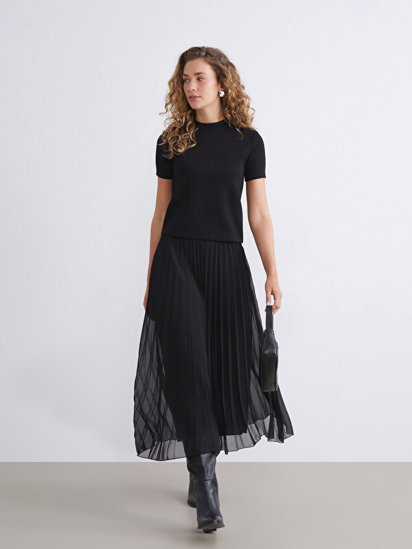 LCW Modest Beli Lastikli Pileli Etek