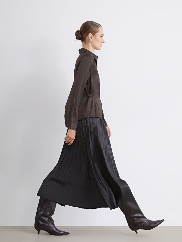 LCW Modest Beli Lastikli Saten Pileli Etek
