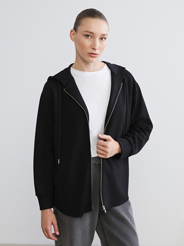 LCW EVERYDAY Kapüşonlu Oversize Kadın Fermuarlı Sweatshirt