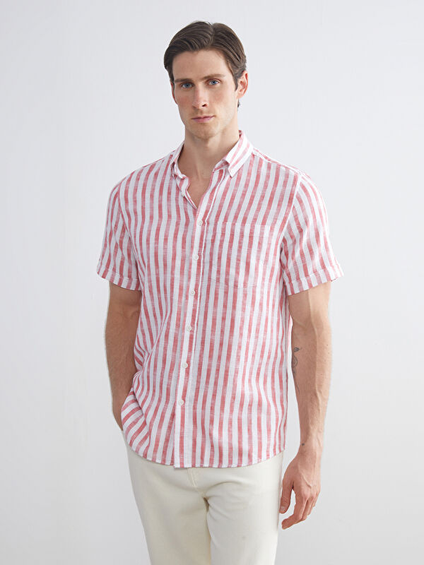 LCWAIKIKI Classic Regular Fit Kısa Kollu Çizgili Poplin Erkek Gömlek