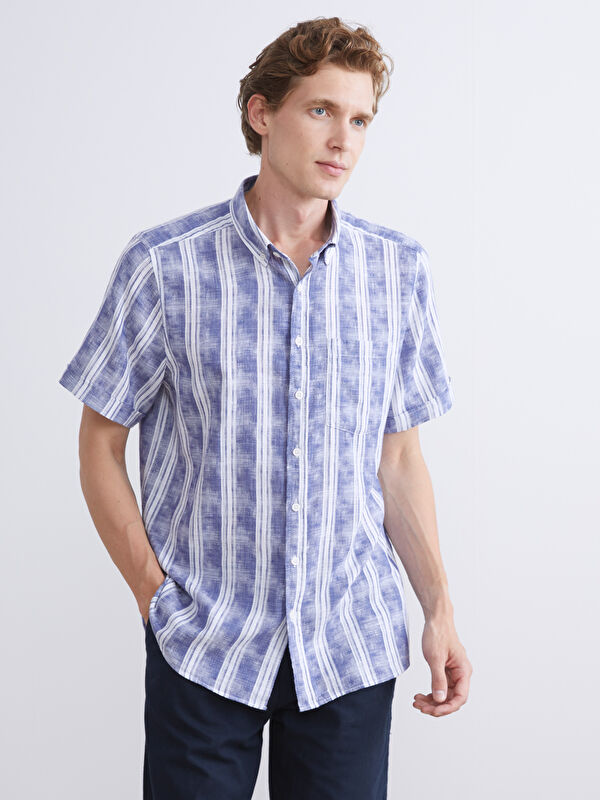 LCWAIKIKI Classic Regular Fit Kısa Kollu Çizgili Poplin Erkek Gömlek