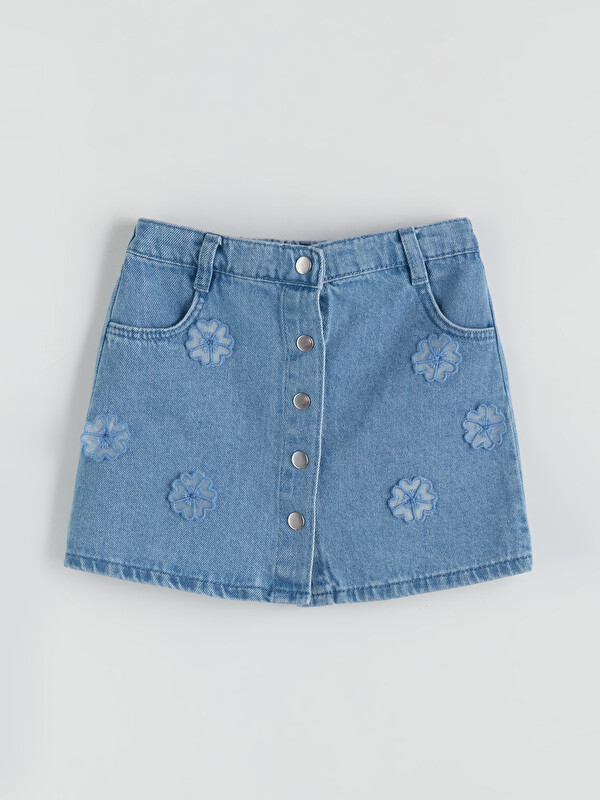 LCW Kids Çiçek Nakışlı Kız Çocuk Jean Etek