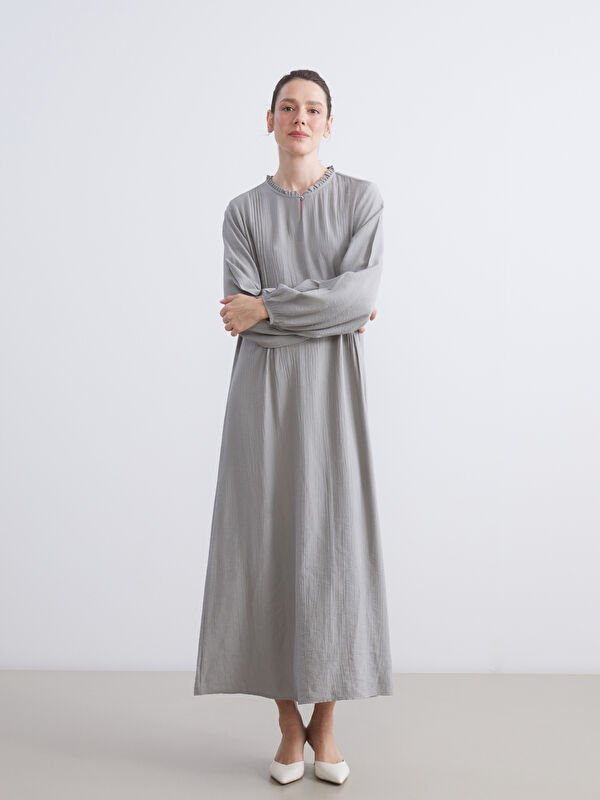LCW Grace Frilled Crew Neck Textured Dress
