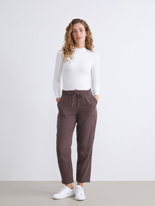 LCW Modest Beli Lastikli Dokulu Müslin Kadın Pantolon