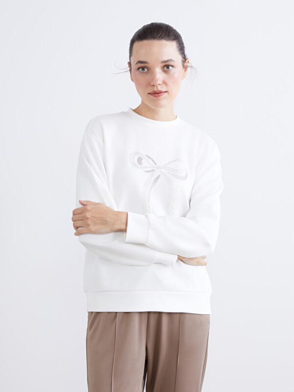 LCW EVERYDAY Dik Yaka Kurdele Baskılı Kadın Sweatshirt