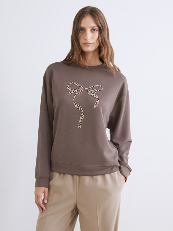 LCW EVERYDAY Bisiklet Yaka Baskılı Oversize Kadın Sweatshirt