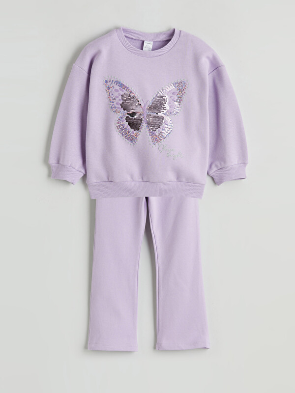 LCW Kids Kelebek Baskılı Kız Çocuk Sweatshirt ve Tayt Takım