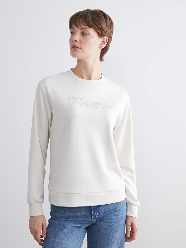 LCW EVERYDAY Bisiklet Yaka Taşlı Kadın Sweatshirt