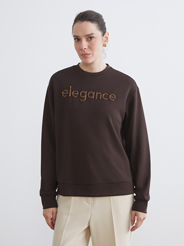 LCW EVERYDAY Bisiklet Yaka Taşlı Kadın Sweatshirt