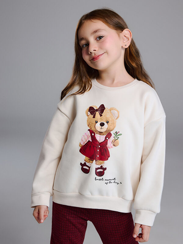 LCW Kids Ayıcık Baskılı Kız Çocuk Sweatshirt ve Tayt Pantolon 2'li