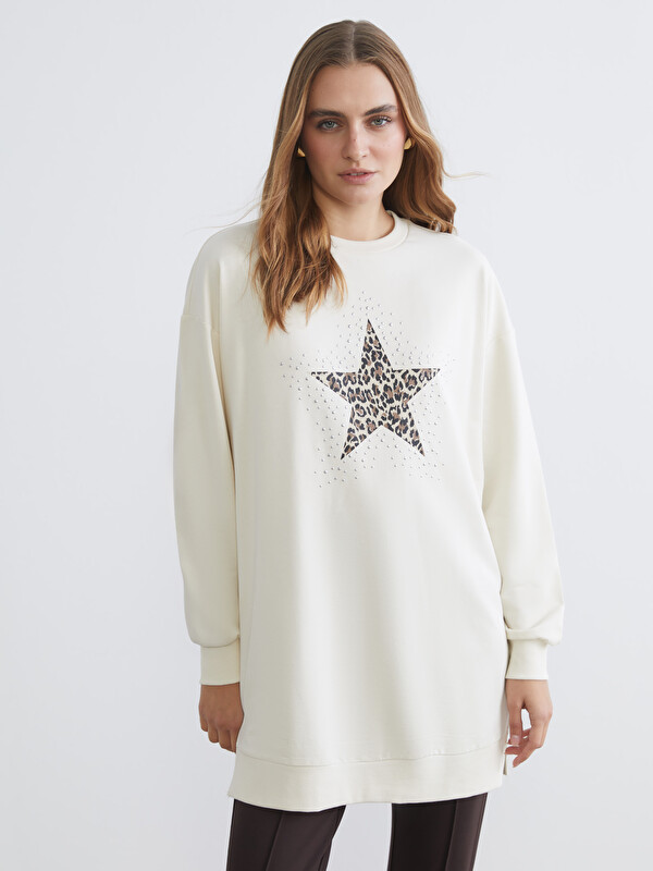 LCW EVERYDAY Taşlı Oversize Kadın Sweatshirt Tunik