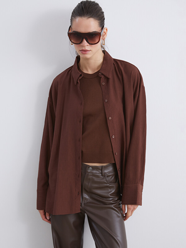 LCW Vision Dokulu Oversize Kadın Gömlek
