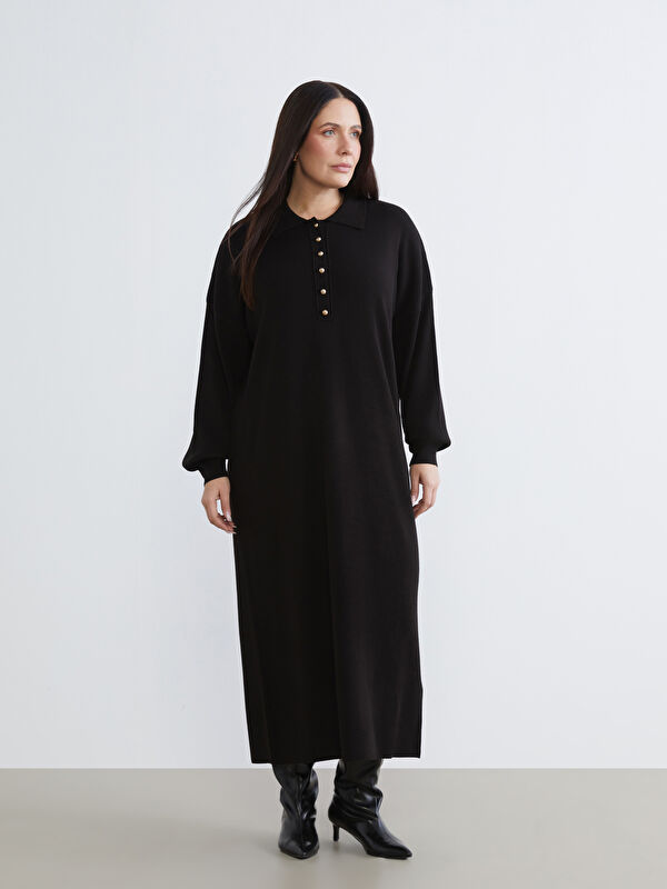 LCW Modest Polo Yaka Triko Elbise