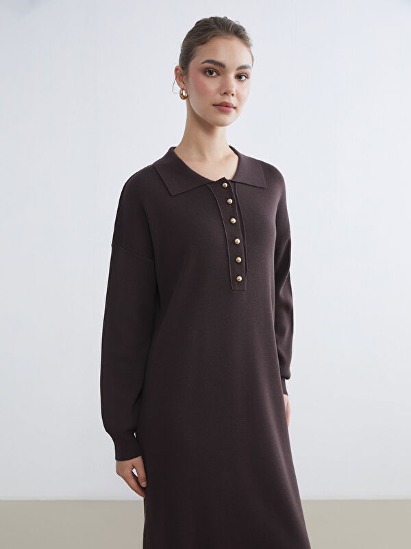 LCW Modest Polo Yaka Triko Elbise
