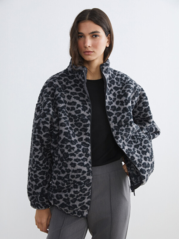 LCW EVERYDAY Leopar Desenli Oversize Kadın Pelüş Hırka