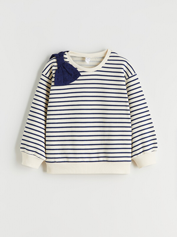 LCW Kids Bisiklet Yaka Çizgili Kız Çocuk Sweatshirt