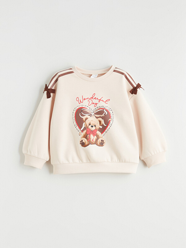 LCW Kids Ayı Teddy Baskılı Kız Çocuk Sweatshirt