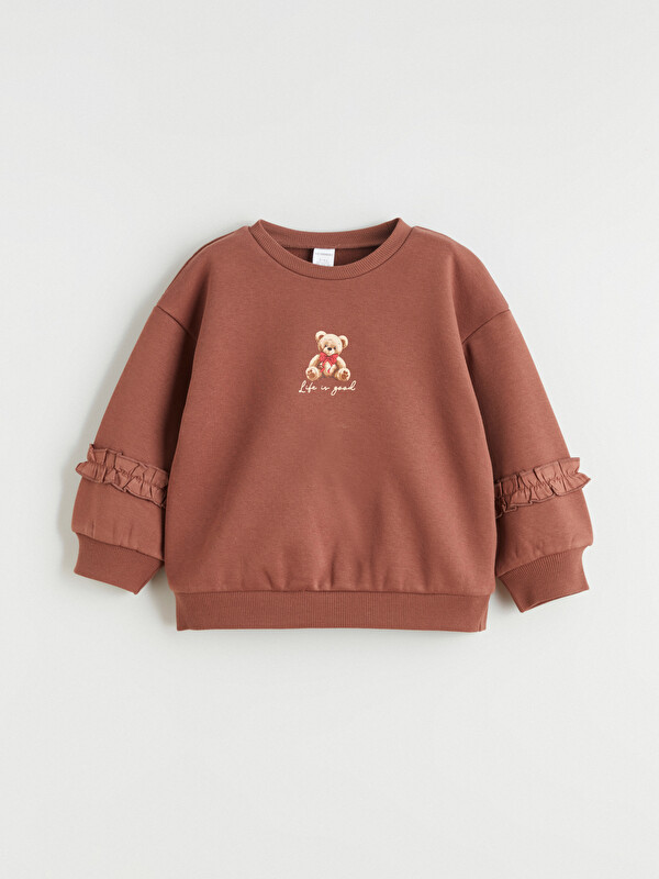 LCW Kids Ayı Teddy Baskılı Kız Çocuk Sweatshirt