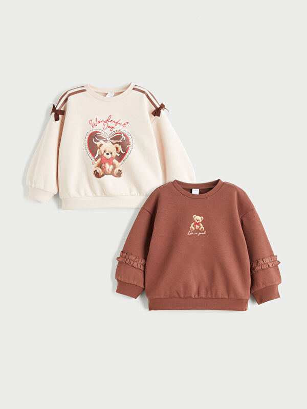 LCW Kids Crew Neck Printed Girls Sweatshirt 2 Pack