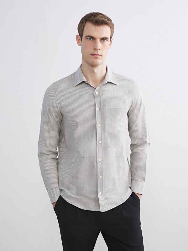 LCWAIKIKI Classic Regular Fit Uzun Kollu Çizgili Poplin Erkek Gömlek