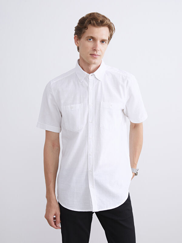 LCWAIKIKI Classic Regular Fit Kısa Kollu Armürlü Erkek Dokulu Gömlek