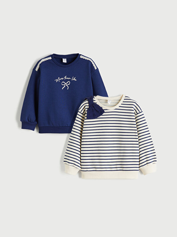 LCW Kids Crew Neck Printed Girls Sweatshirt 2 Pack
