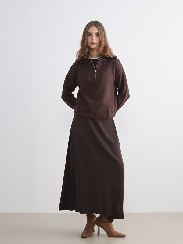 LCW Modest Beli Lastikli A Kesim Triko Etek