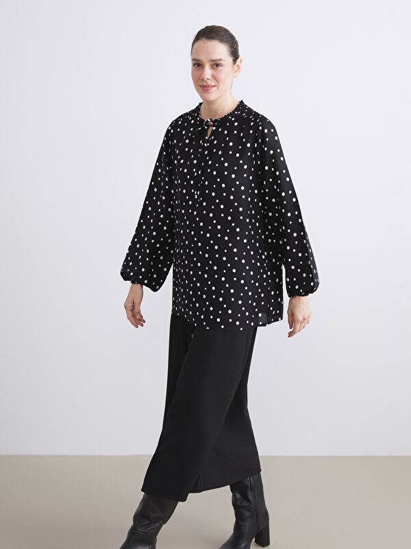 LCW Grace Tie Neck Patterned Blouse