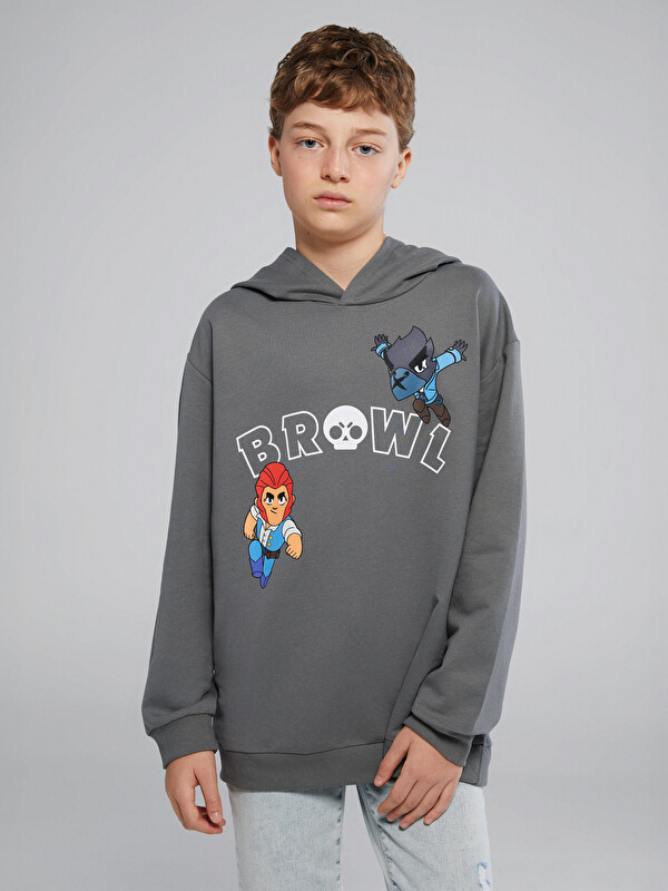 LCW Kids Kapüşonlu Brawl Stars Baskılı Erkek Çocuk Sweatshirt