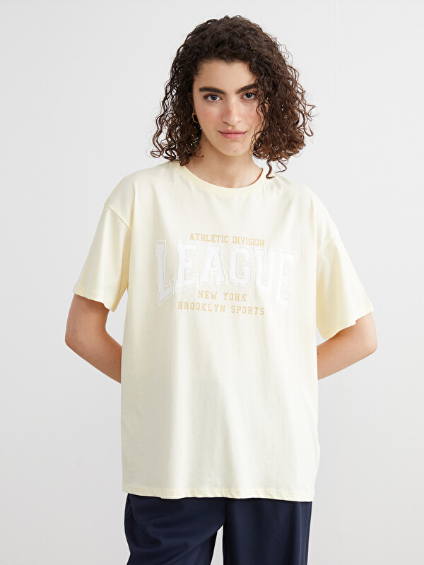 XSIDE Bisiklet Yaka Brooklyn Baskılı Kadın Tişört