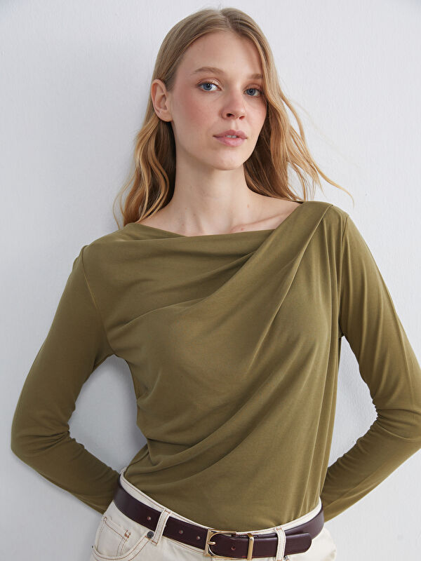 LCW EVERYDAY Bluse mit Wasserfallkragen und Raffung