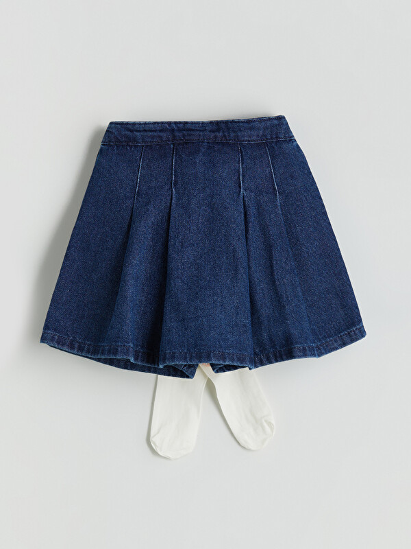 LCW Kids Beli Lastikli Kız Çocuk Jean Şort Etek ve Külotlu Çorap 2'li