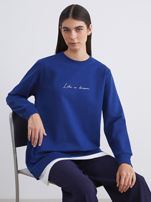 LCW Modest Bisiklet Yaka Baskılı Kadın Sweatshirt Tunik