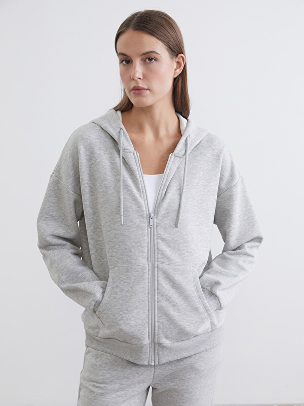 LCW EVERYDAY Kapüşonlu Oversize Kadın Fermuarlı Sweatshirt