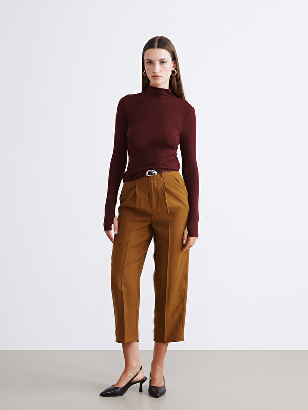 LCW Vision Gürtel High Waist Karotten-Passform Für Damen Plisseehose