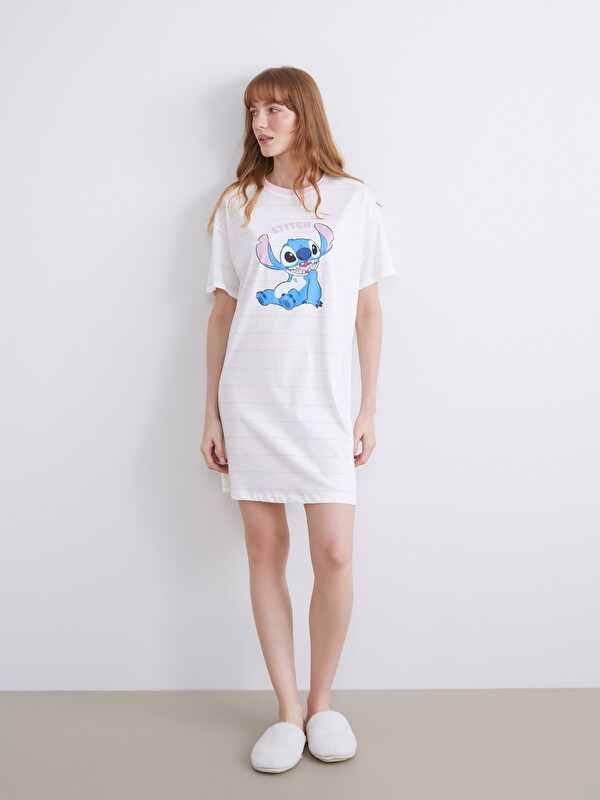 LCW Young Bisiklet Yaka Stitch Baskılı Kadın Gecelik