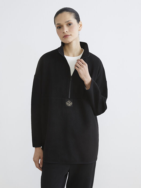 LCW Modest Dik Yaka Nakışlı Polar Kadın Sweatshirt Tunik