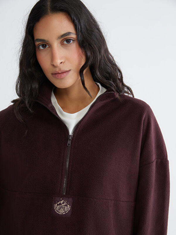 LCW Modest Dik Yaka Nakışlı Polar Kadın Sweatshirt Tunik