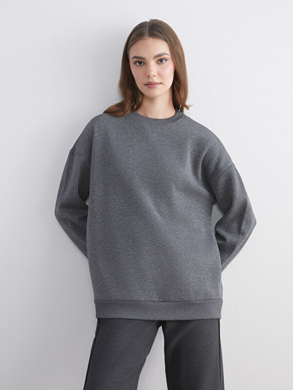 LCW Modest Bisiklet Yaka Oversize Kadın Sweatshirt Tunik