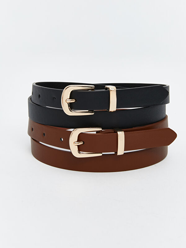 LCW ACCESSORIES Faux Leather Girls' Belt 2 Pack