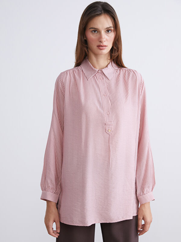 LCWAIKIKI Classic Gömlek Yaka Çizgili Oversize Kadın Tunik