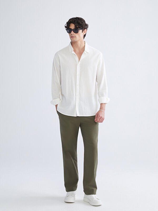 XSIDE Pantalon Coupe Décontractée Aspect Lin pour Hommes