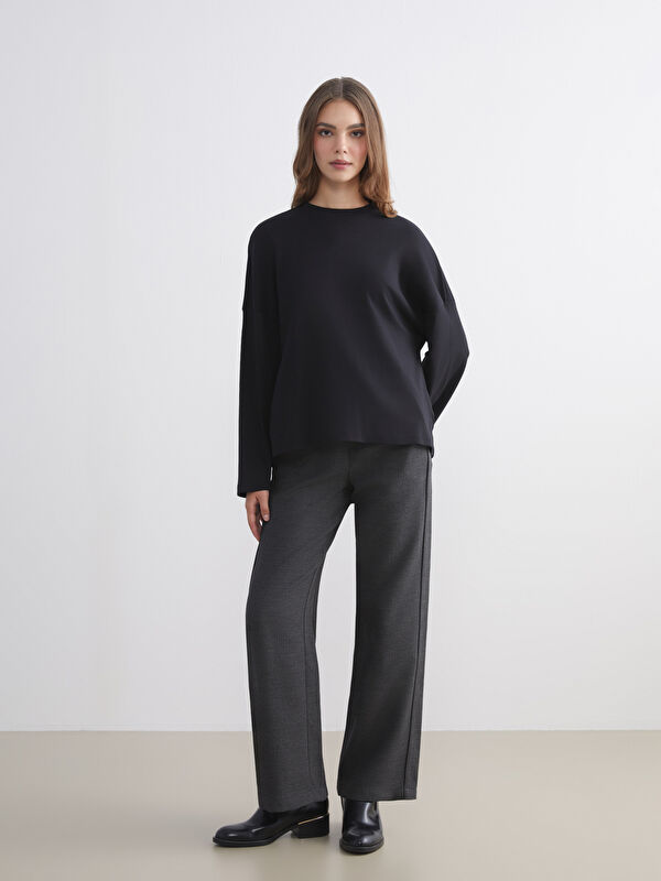 LCW Modest Beli Lastikli Dokulu Geniş Paça Kadın Pantolon