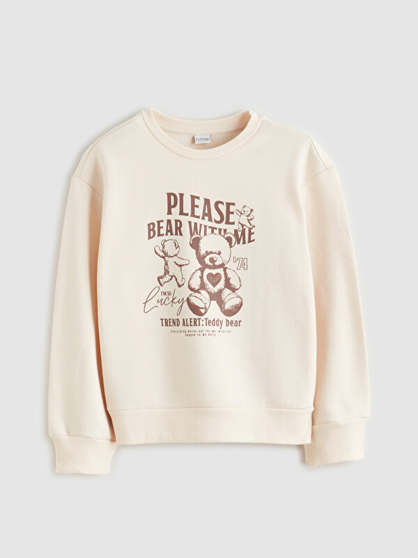 LCW Kids Bisiklet Yaka Baskılı Kız Çocuk Sweatshirt