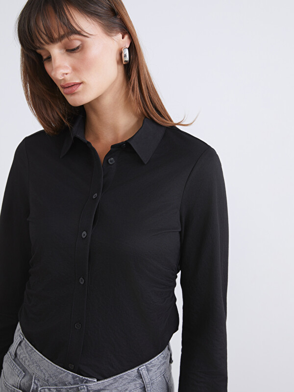 LCW Vision Collared Neck Ruched Blouse