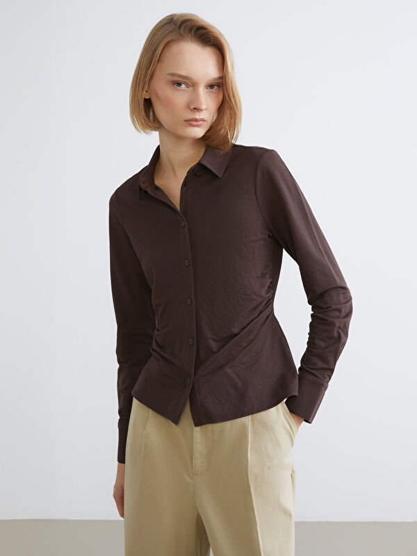 LCW Vision Collared Neck Ruched Blouse
