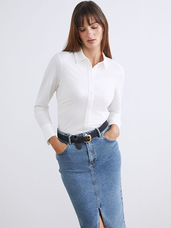 LCW Vision Bluse mit Kragen und Raffung