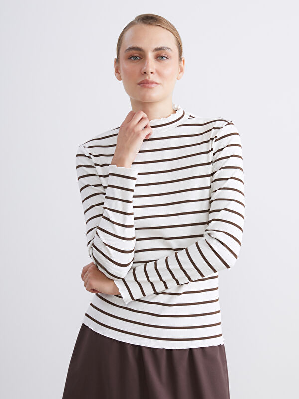 LCW Modest Dik Yaka Çizgili Kadın Body